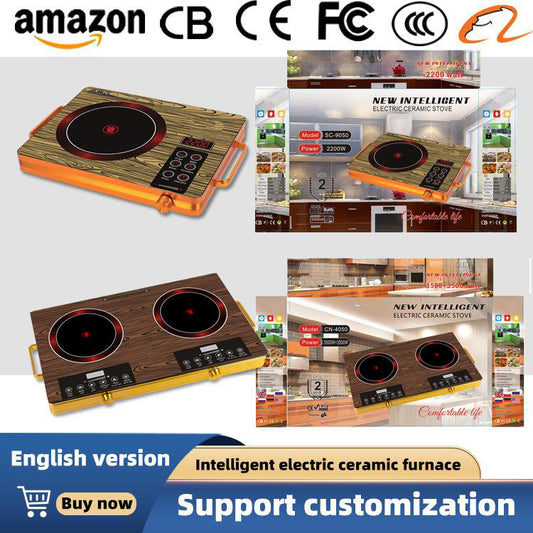 Double-burner electric ceramic stove, multifunctional high-power double-burner electric stove