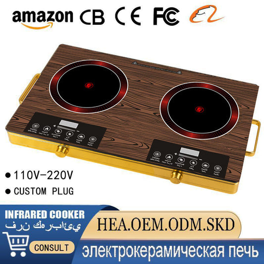 Double-burner electric ceramic stove, multifunctional high-power double-burner electric stove